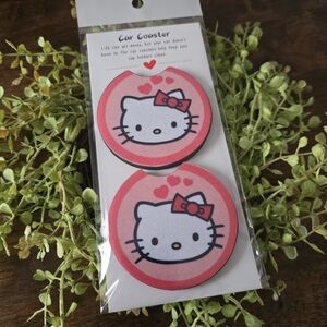 Hello Kitty Pink Round Car Coasters (Set of 2)